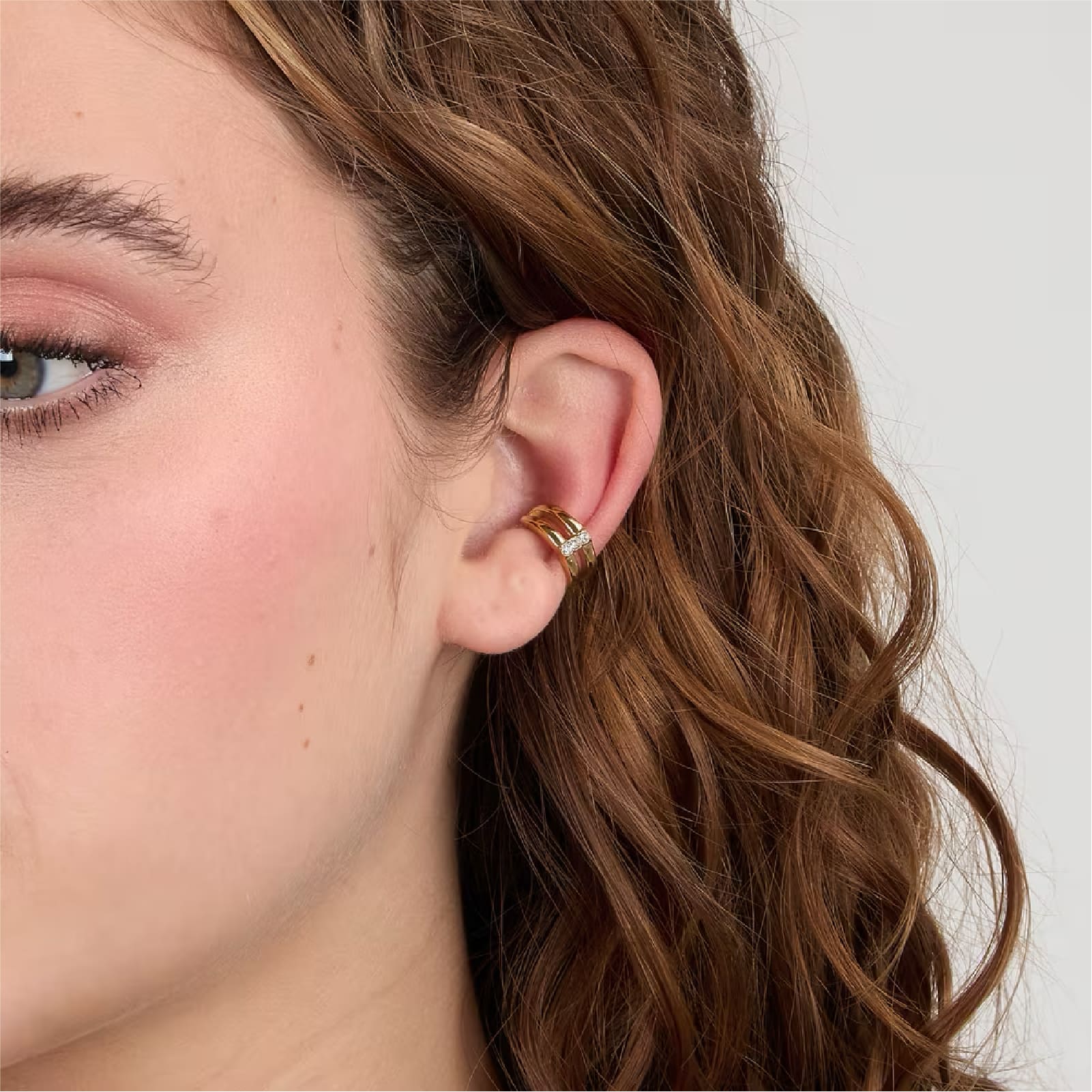 Earcuff Morellato in acciaio dorato doppia fascia e cristalli MISURA UNICA