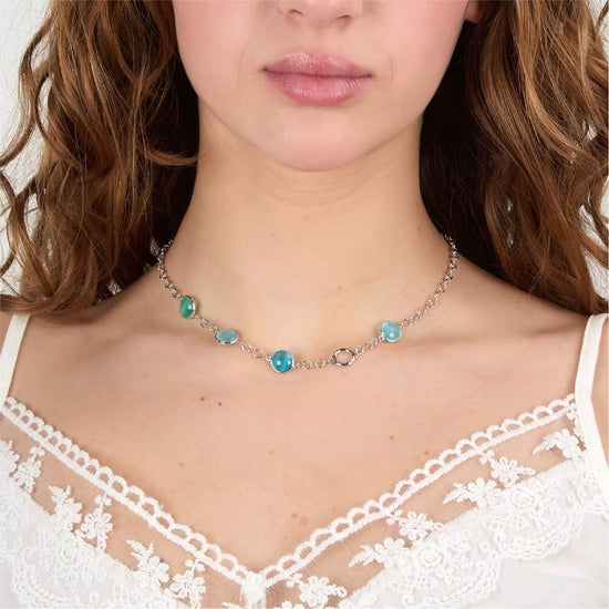 Collana Morellato Venezia argento con quattro pietre verdi blu MISURA UNICA