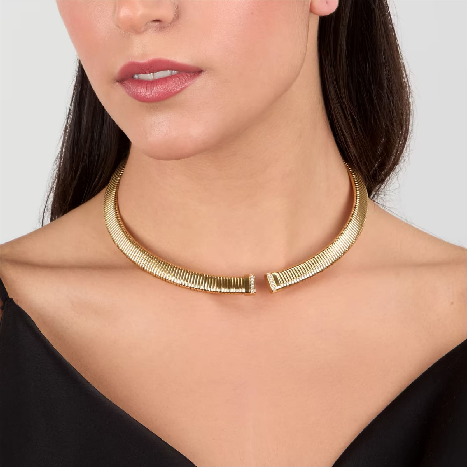 Collana rigida Morellato Onda acciaio pvd oro cristalli bianchi MISURA UNICA
