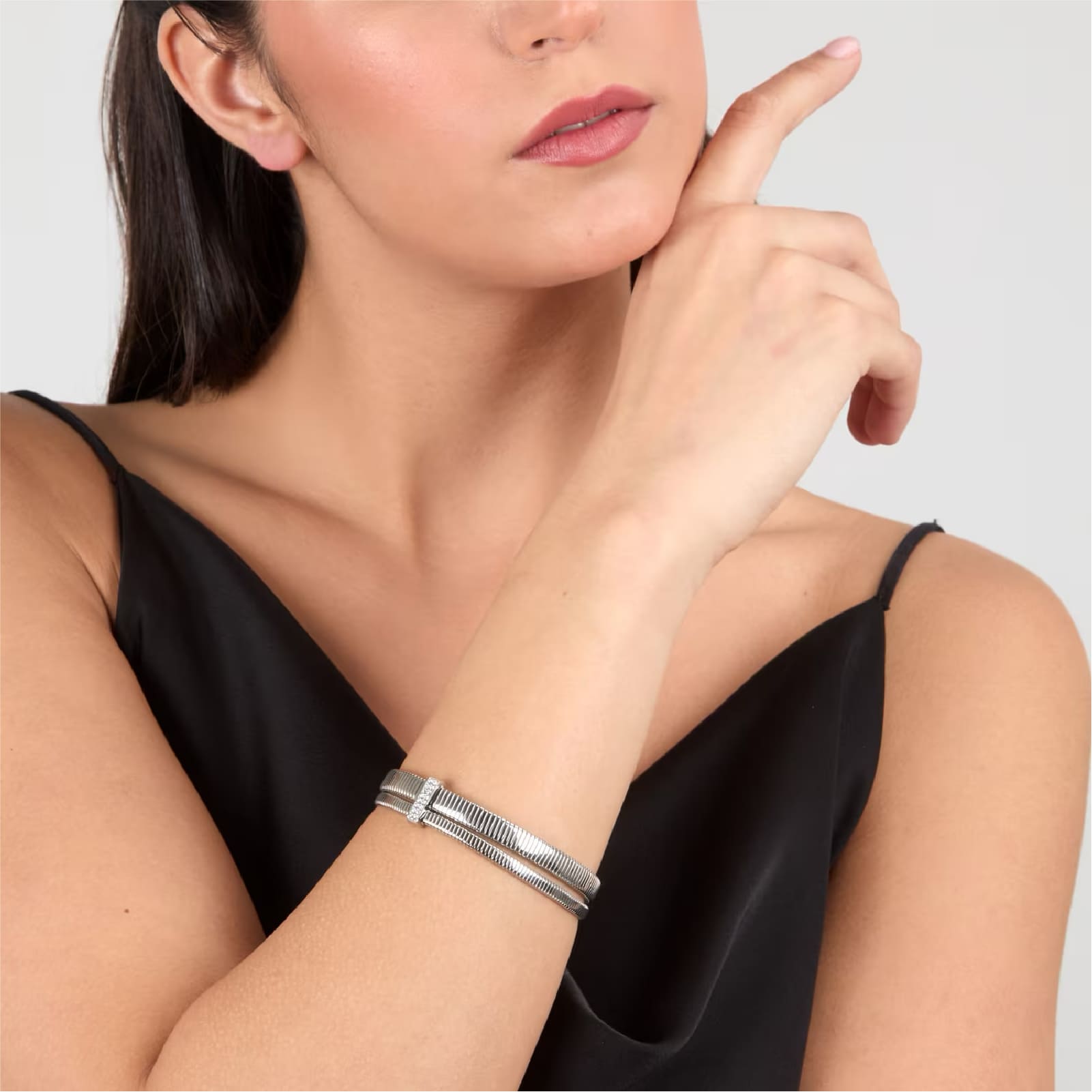 Bracciale elastico Morellato Onda acciaio con cristalli diametro 6 cm