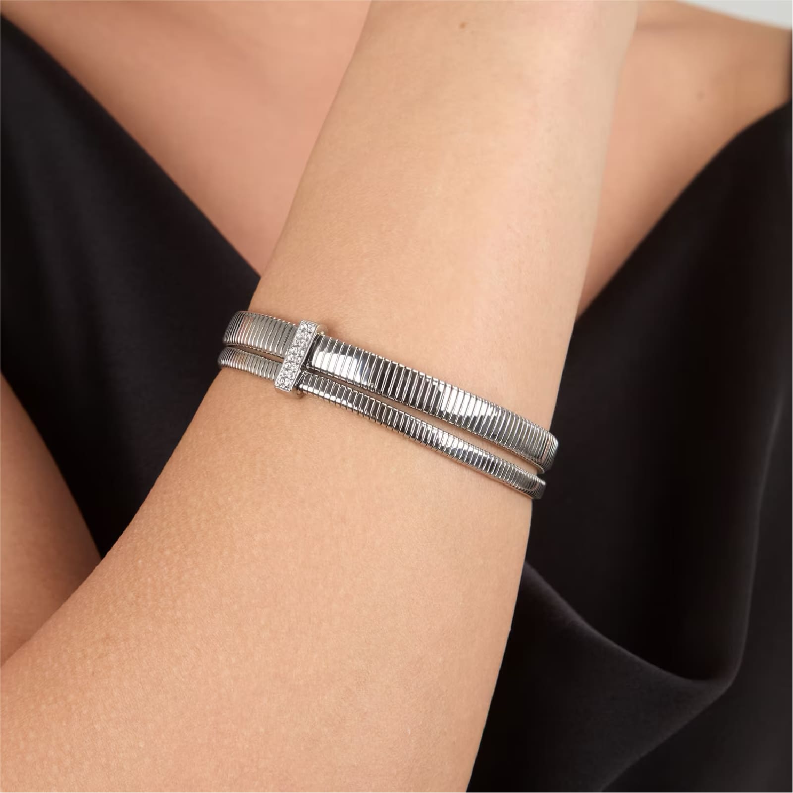 Bracciale elastico Morellato Onda acciaio con cristalli diametro 6 cm