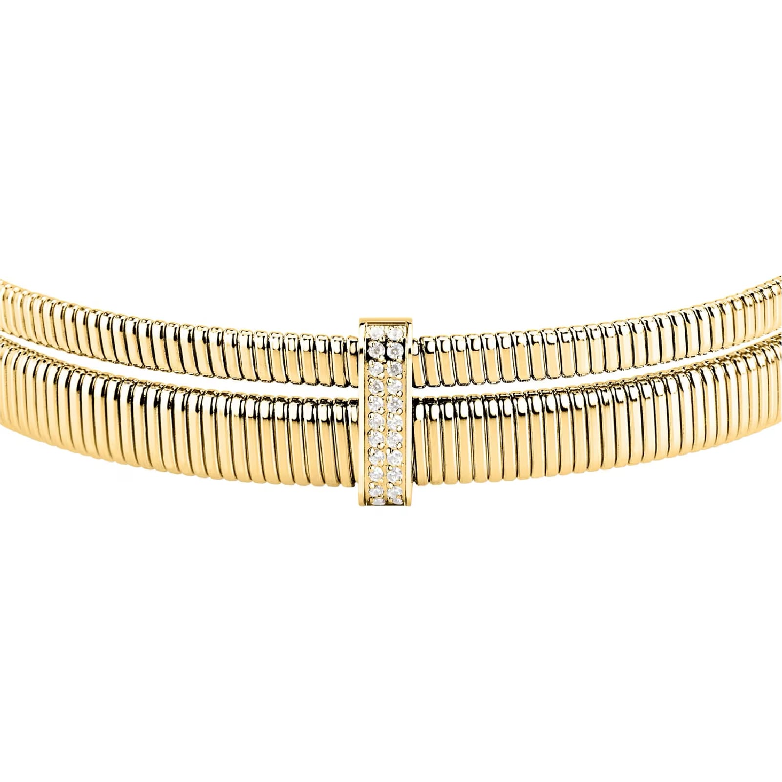 Bracciale elastico Morellato Onda acciaio pvd oro e cristalli diametro 6 cm