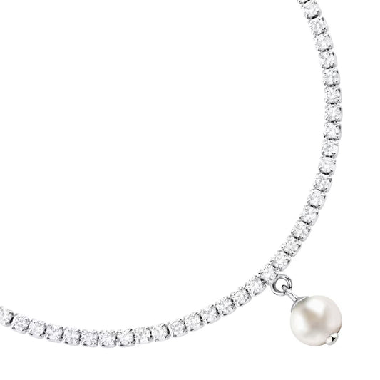 Bracciale tennis Morellato in argento con perla pendente Regolabile 16-19 cm