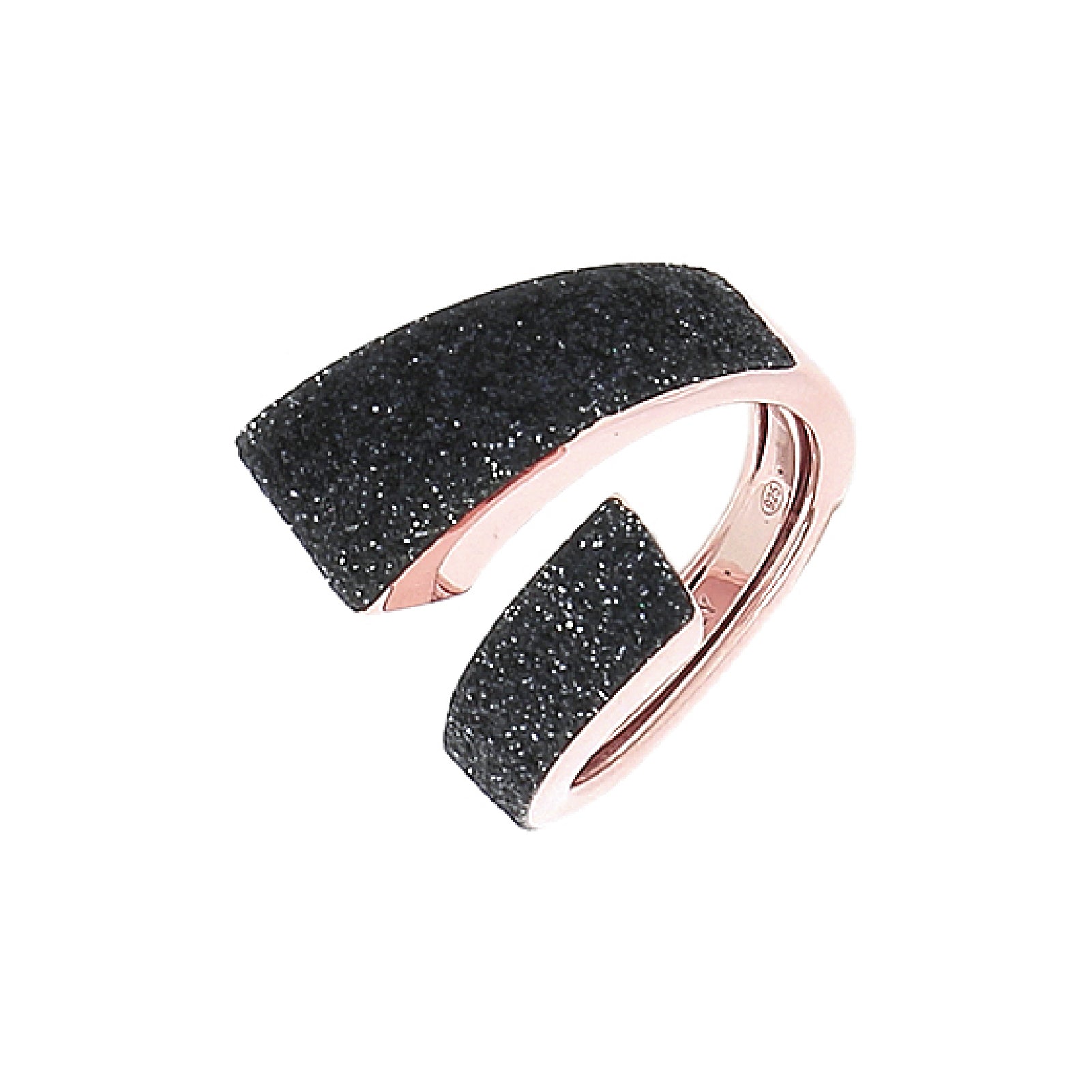 Anello contrarié Pesavento in argento rosé e polvere nera 17
