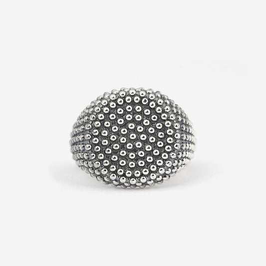 Anello chevalier tondo Nove25 Puntinati unisex in argento con sfere N25ANE00062-1