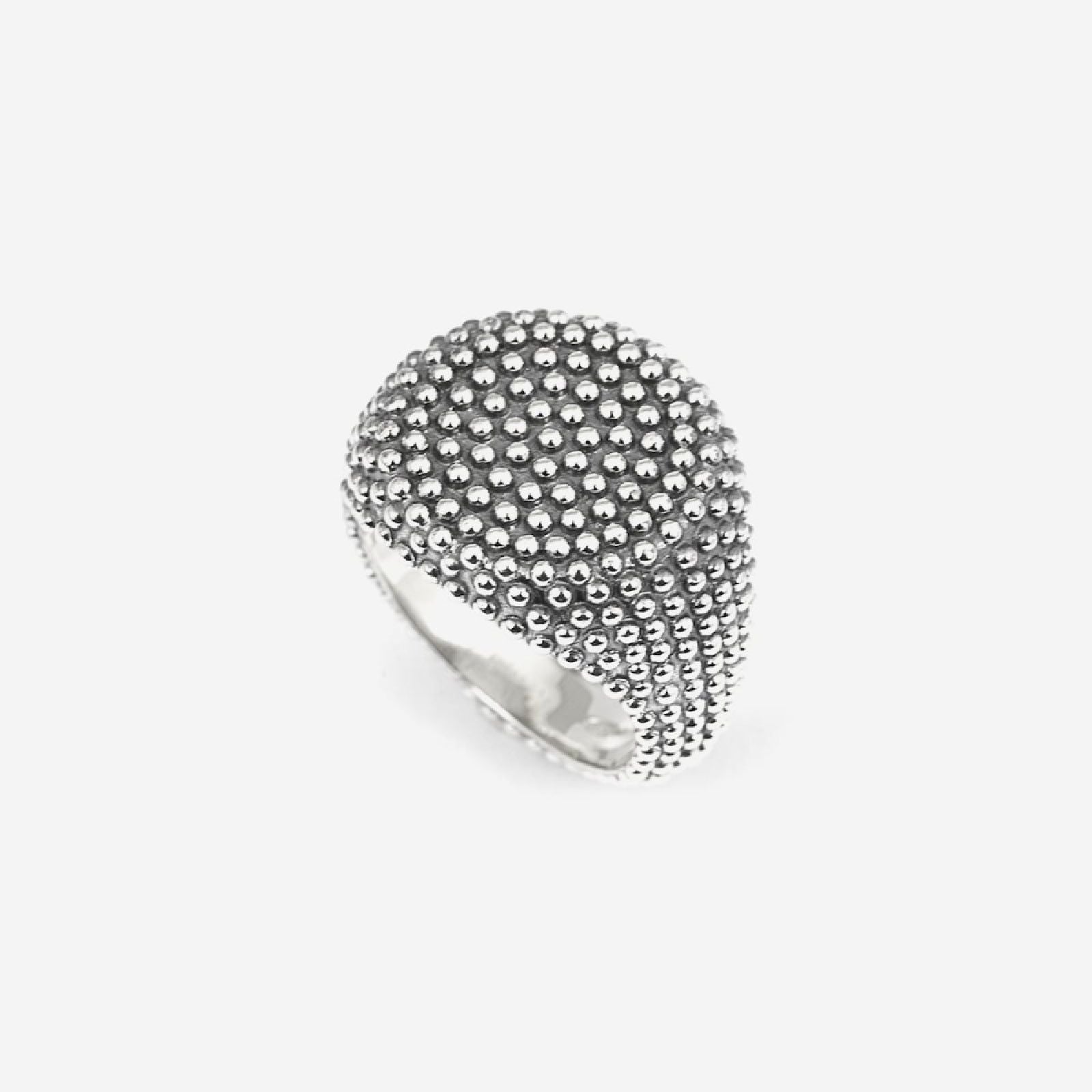 Anello chevalier tondo Nove25 Puntinati unisex in argento con sfere N25ANE00062-2
