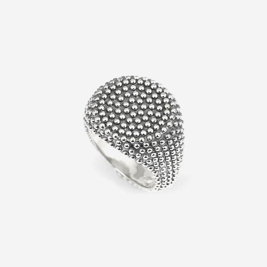 Anello chevalier tondo Nove25 Puntinati unisex in argento con sfere N25ANE00062-2