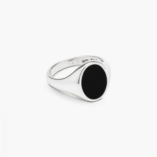 Anello chevalier tondo Nove25 Timeless unisex argento e smalto nero N25ANE00067-2