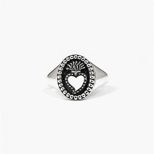 Anello chevalier ovale Nove25 Traditional donna argento con cuore ex-novo N25ANE00088-1