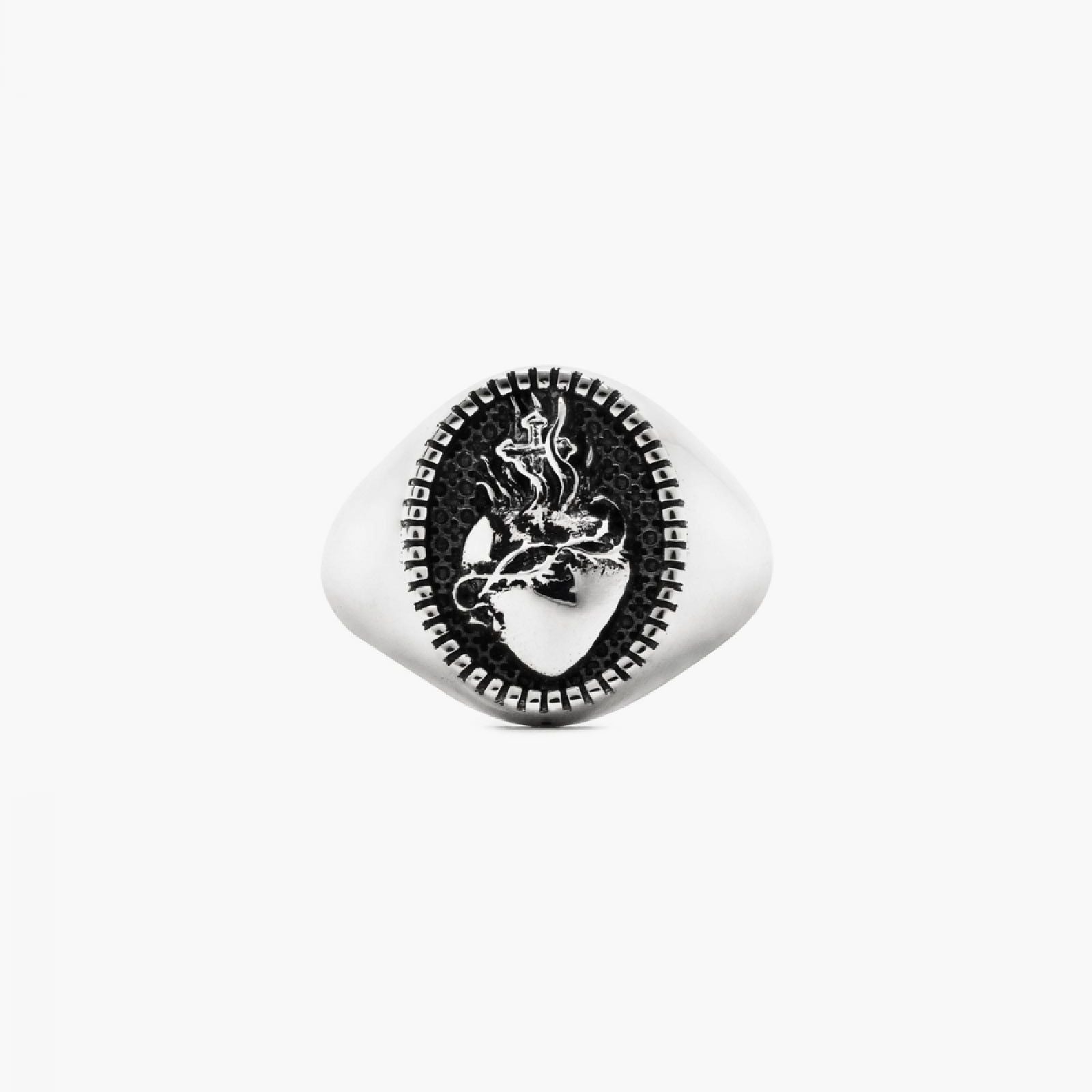 Anello chevalier ovale Nove25 Traditional donna argento con cuore sacro N25ANE00089-1