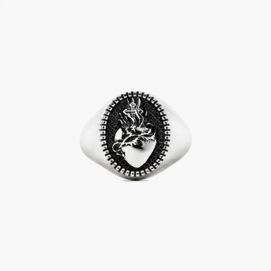 Anello chevalier ovale Nove25 Traditional donna argento con cuore sacro N25ANE00089-1