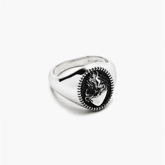 Anello chevalier ovale Nove25 Traditional donna argento con cuore sacro N25ANE00089-2