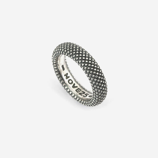 Anello fascia piccola Nove25 Puntinati unisex in argento brunito e piccole sfere N25ANE00116-2