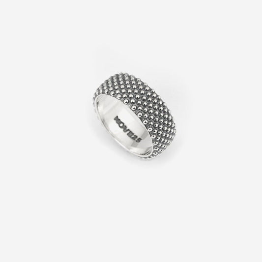 Anello fascia media Nove25 Puntinati unisex in argento brunito e piccole sfere N25ANE00117-2