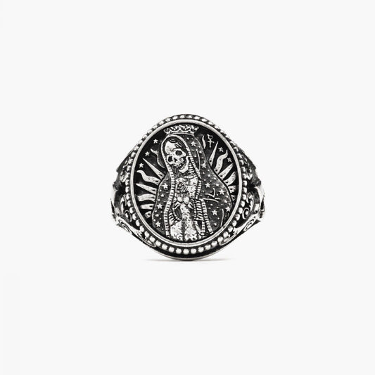 Anello chevalier Nove25 Traditional unisex in argento con Santa Muerte N25ANE00157-1