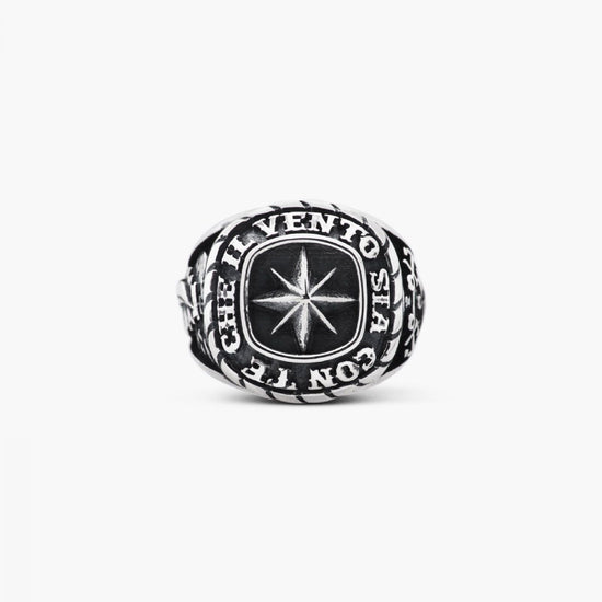 Anello chevalier unisex in argento Nove25 Traditional rosa dei venti nave e ancore N25ANE00169-1