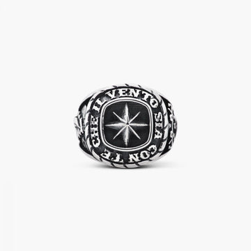 Anello chevalier unisex in argento Nove25 Traditional rosa dei venti nave e ancore N25ANE00169-1