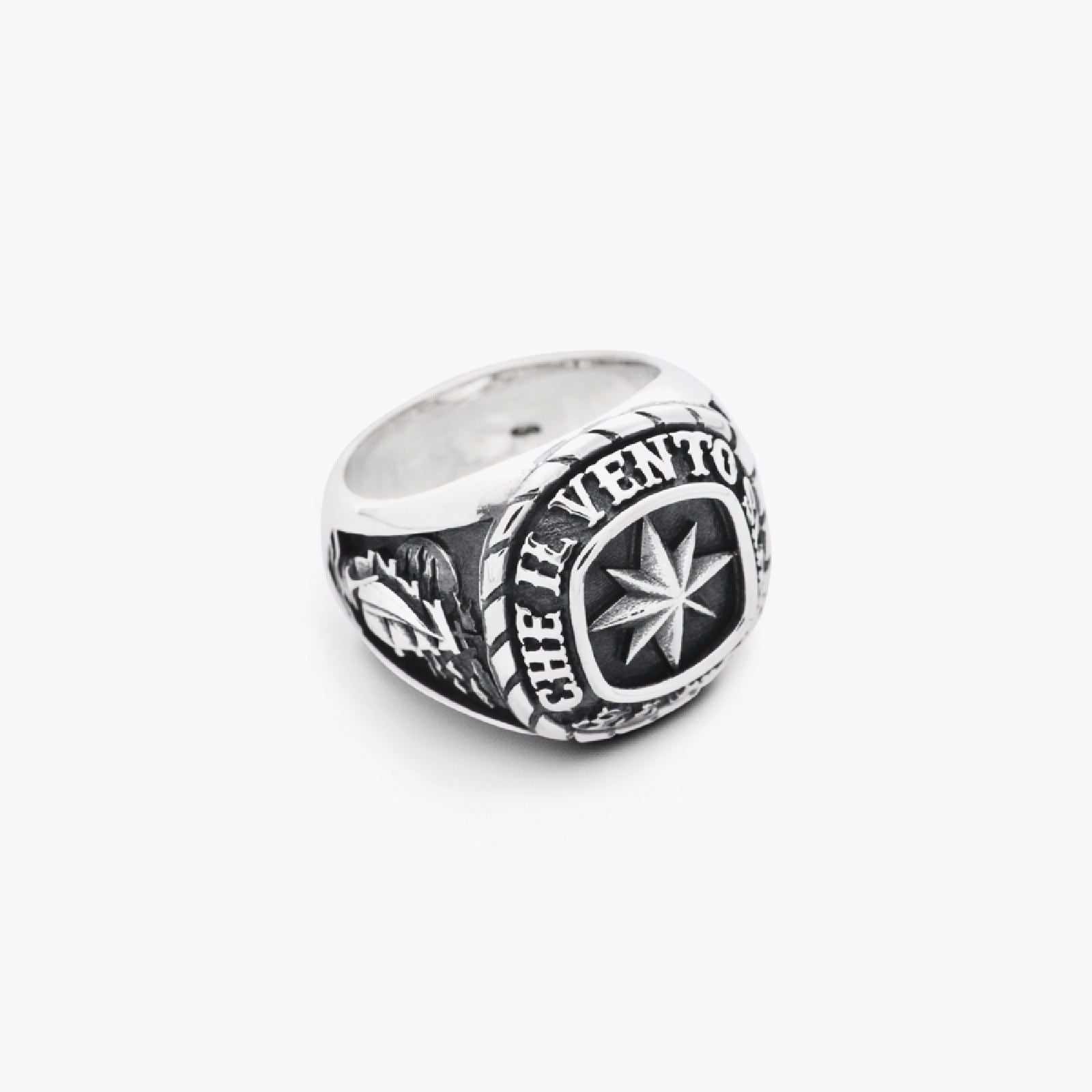 Anello chevalier unisex in argento Nove25 Traditional rosa dei venti nave e ancore N25ANE00169-2