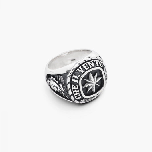 Anello chevalier unisex in argento Nove25 Traditional rosa dei venti nave e ancore N25ANE00169-2