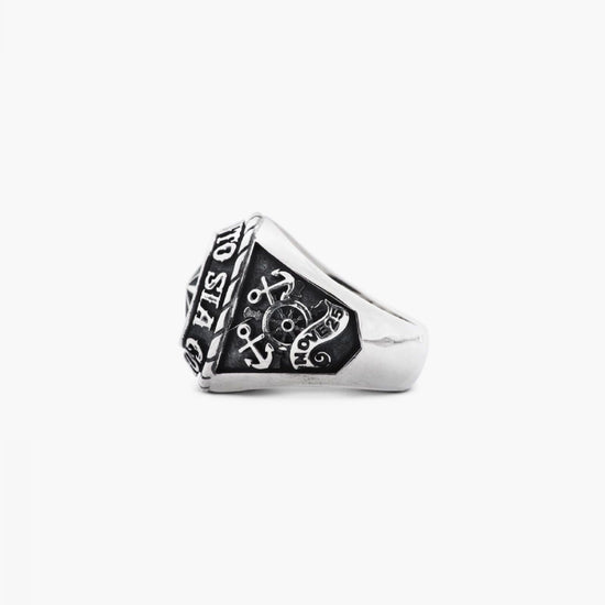Anello chevalier unisex in argento Nove25 Traditional rosa dei venti nave e ancore N25ANE00169-3