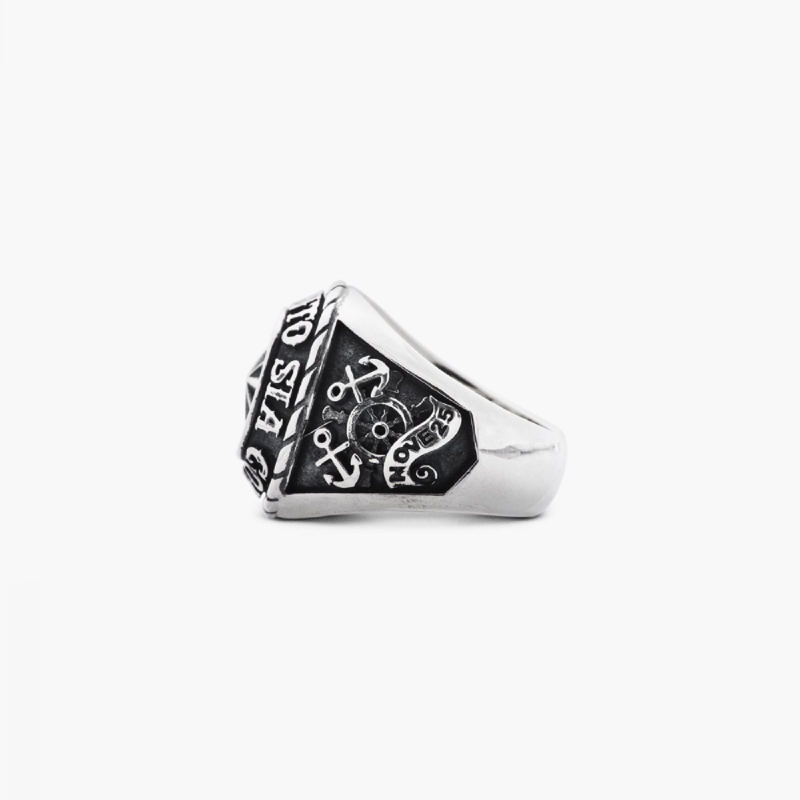 Anello chevalier unisex in argento Nove25 Traditional rosa dei venti nave e ancore N25ANE00169-3