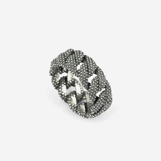 Anello fascia Nove25 Puntinati unisex in argento con catena grumetta e sfere N25ANE00265-2