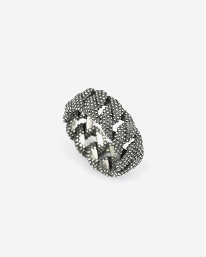 Anello a fascia della collezione Nove25 Puntinati unisex in argento 925 brunito lucido con catena grumetta e piccole sfere N25ANE00265