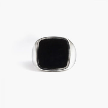 Anello chevalier quadrato Nove25 Timeless unisex in argento con smalto nero N25ANE00353-1