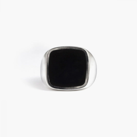 Anello chevalier quadrato Nove25 Timeless unisex in argento con smalto nero N25ANE00353-1