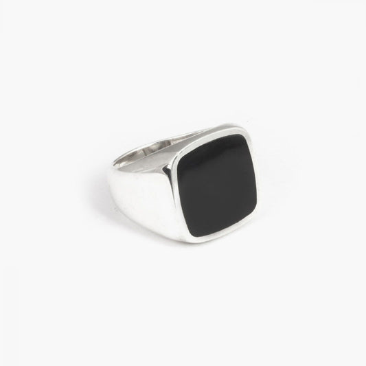 Anello chevalier quadrato Nove25 Timeless unisex in argento con smalto nero N25ANE00353-2