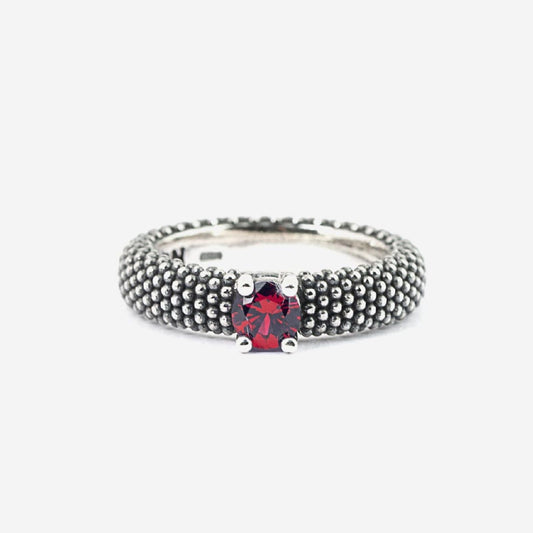 Anello solitario Nove25 Puntinati donna in argento e corindone rosso N25ANE00405-1