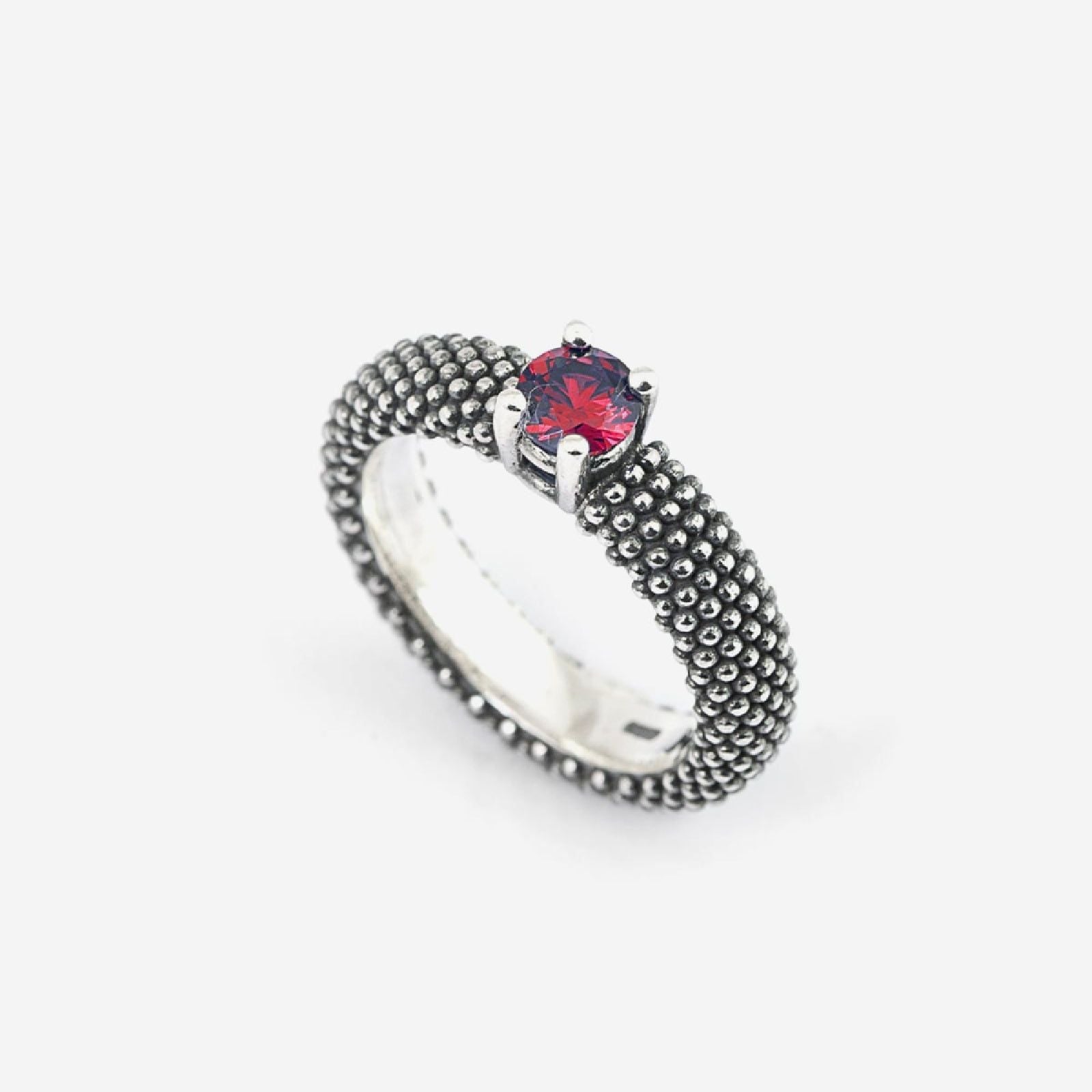 Anello solitario Nove25 Puntinati donna in argento e corindone rosso N25ANE00405-3