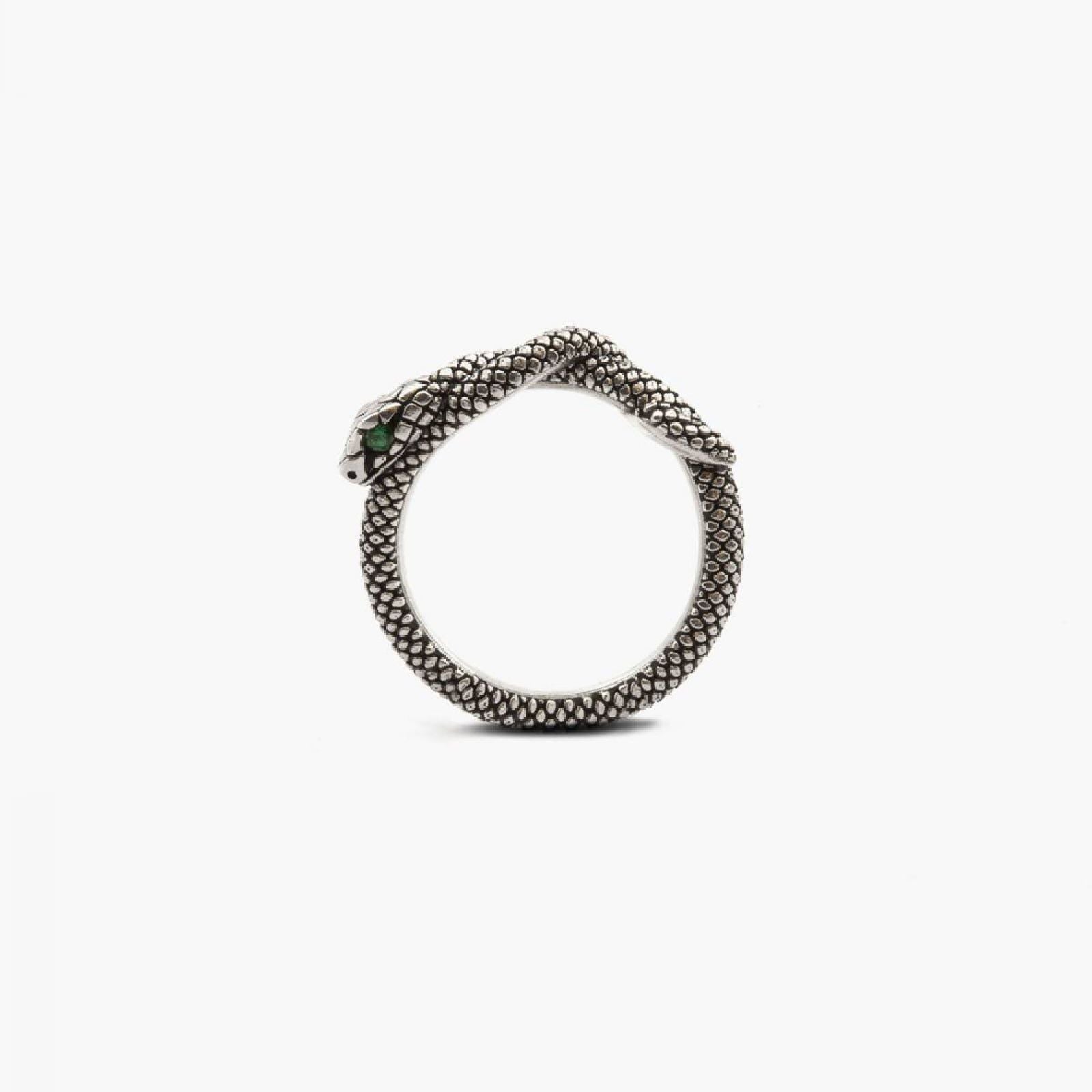 Anello fedina Nove25 Snake unisex in argento a serpente con zirconi verdi N25ANE00422-1