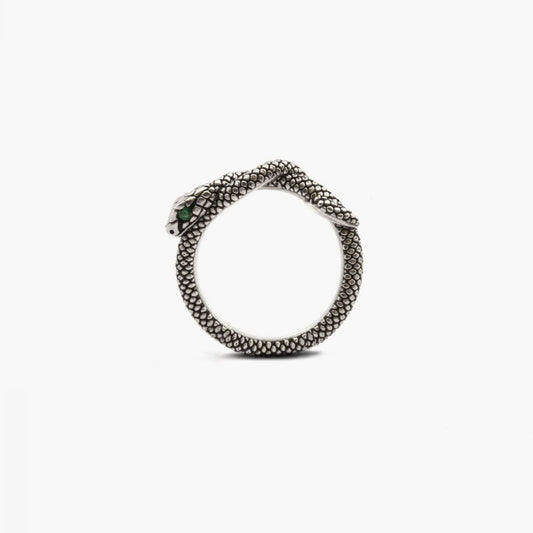 Anello fedina Nove25 Snake unisex in argento a serpente con zirconi verdi N25ANE00422-1