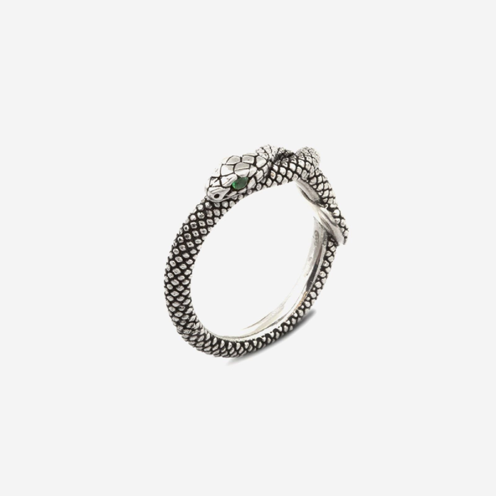 Anello fedina Nove25 Snake unisex in argento a serpente con zirconi verdi N25ANE00422-2