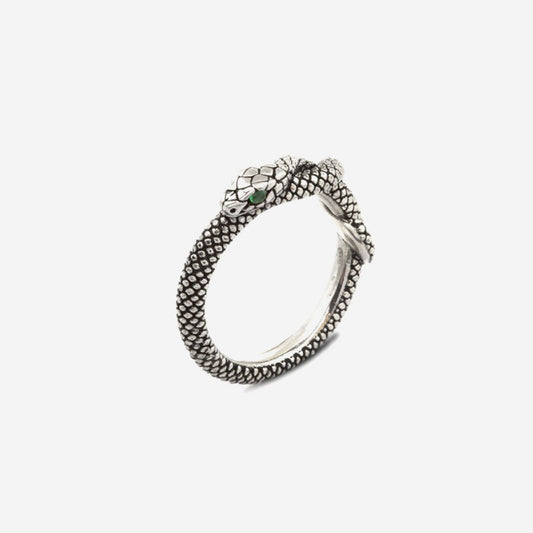 Anello fedina Nove25 Snake unisex in argento a serpente con zirconi verdi N25ANE00422-2
