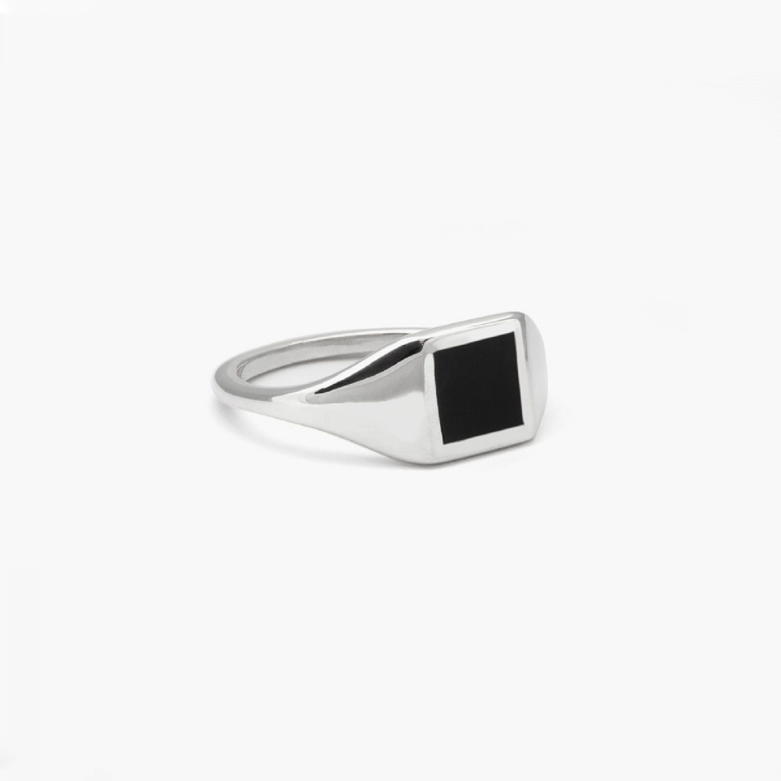 Anello chevalier quadrato mignolo Nove25 Timeless unisex argento e smalto nero N25ANE00427-2
