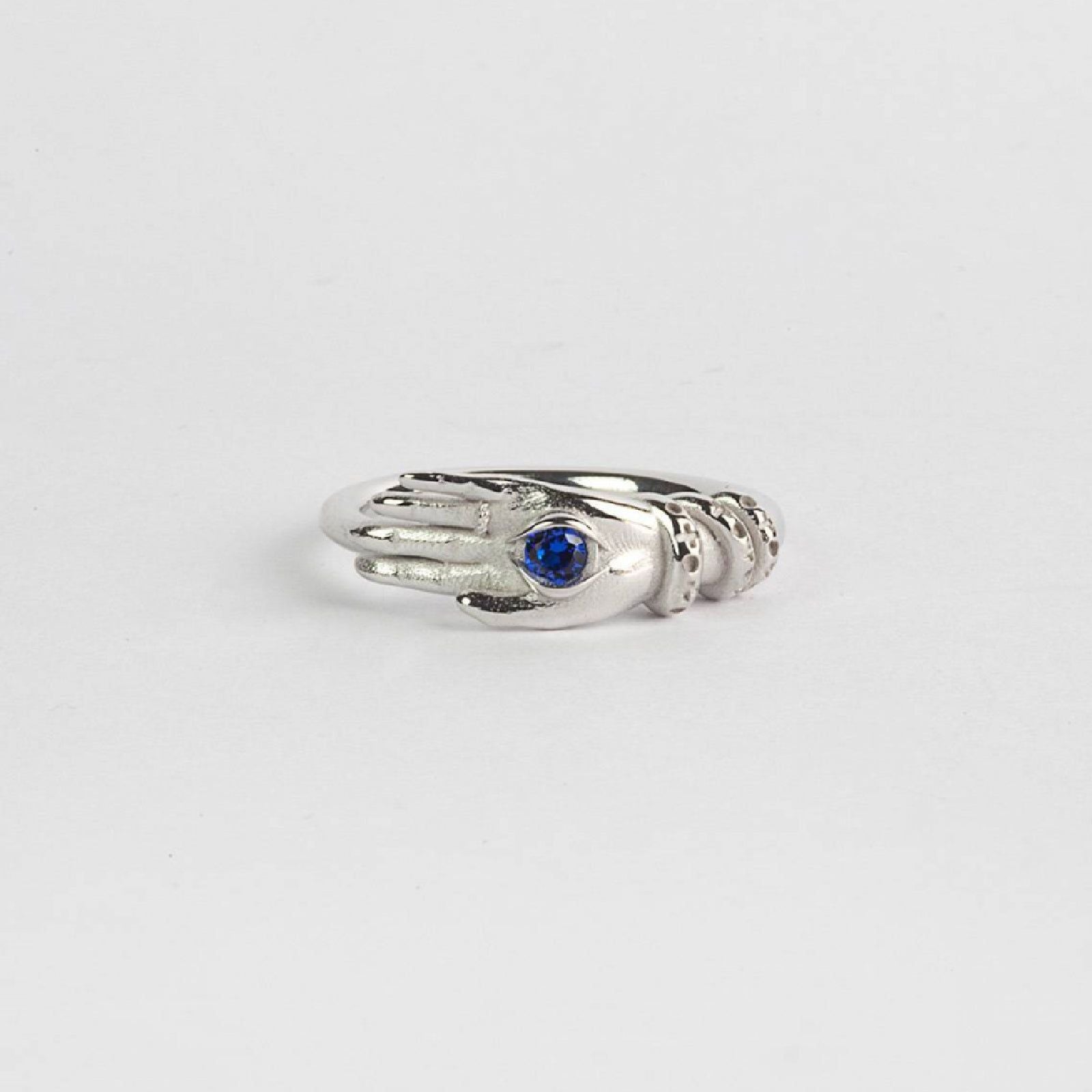 Anello solitario Nove25 Tarot da donna in argento con mano e spinello blu N25ANE00429-1