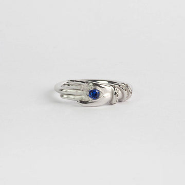 Anello solitario Nove25 Tarot da donna in argento con mano e spinello blu N25ANE00429-1