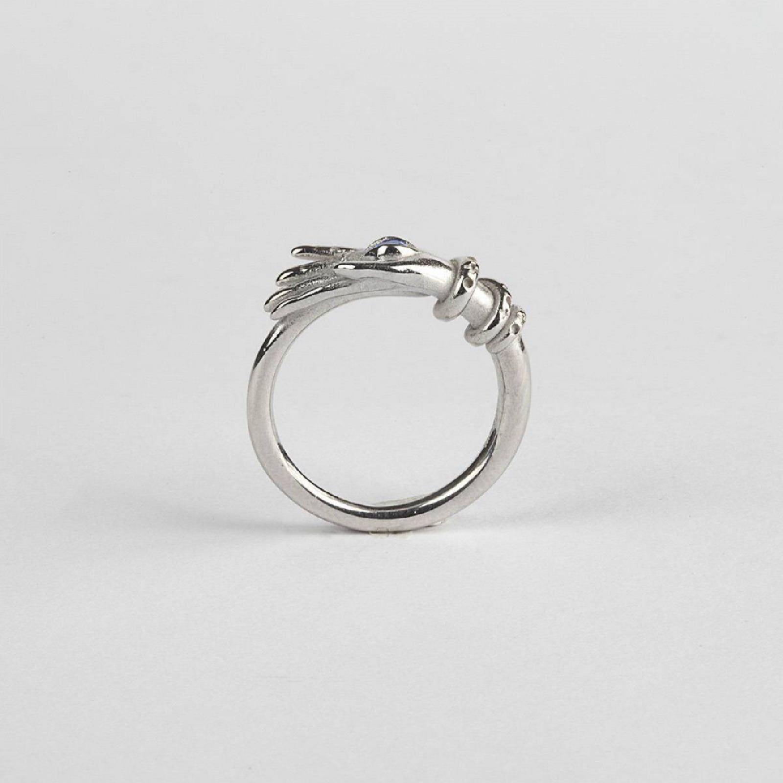 Anello solitario Nove25 Tarot da donna in argento con mano e spinello blu N25ANE00429-3