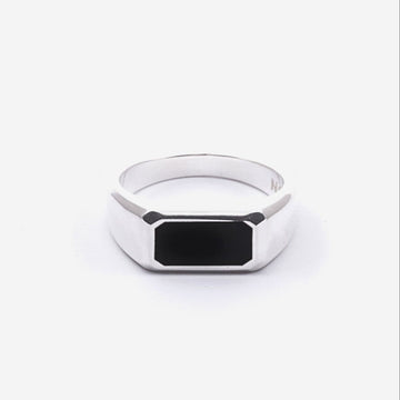 Anello chevalier rettangolo Nove25 Timeless unisex argento e agata nera N25ANE00431-1