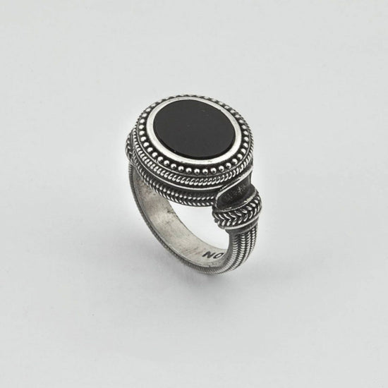 Anello chevalier ovale Nove25 Antique unisex in argento con agata N25ANE00434-2