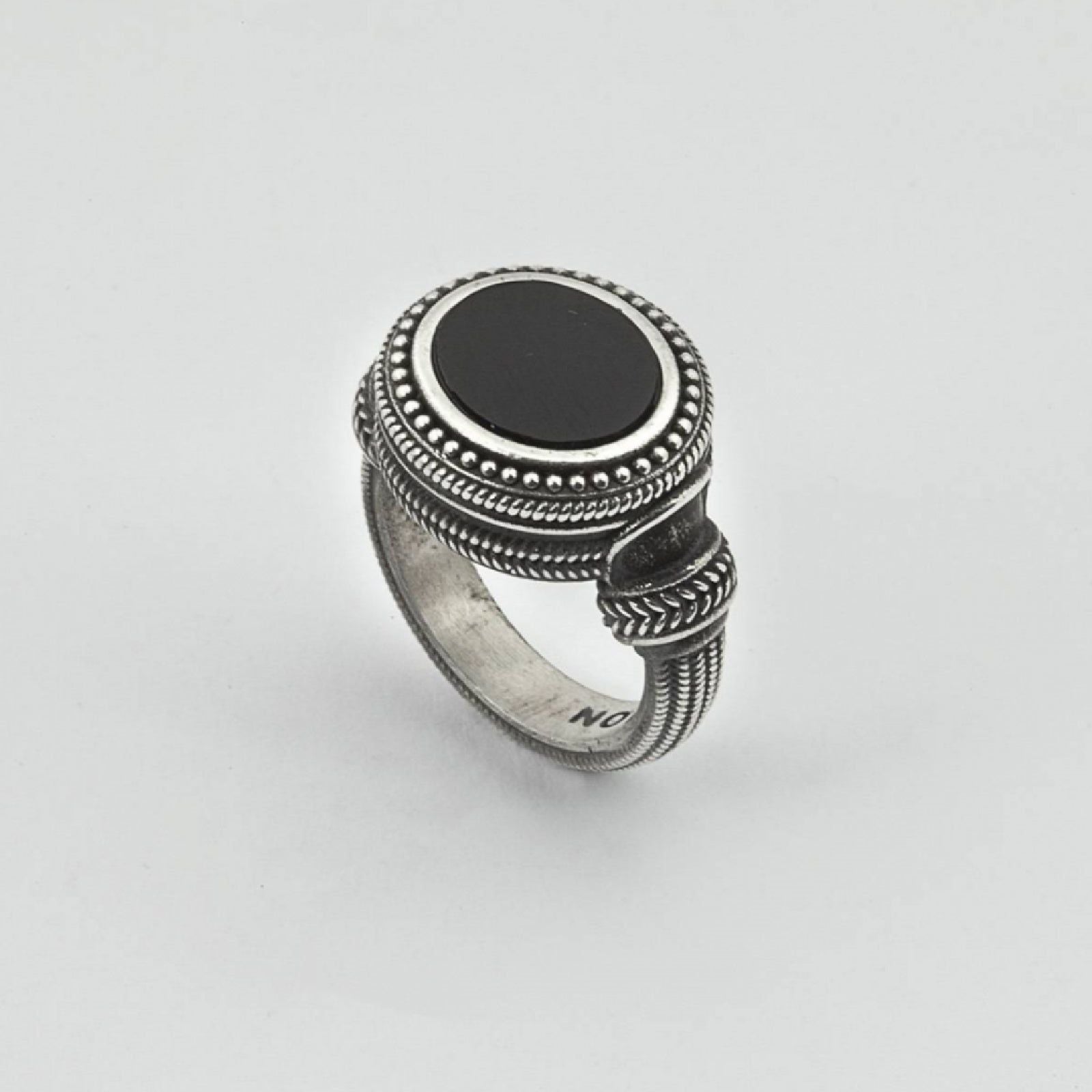 Anello chevalier ovale Nove25 Antique unisex in argento con agata N25ANE00434-2