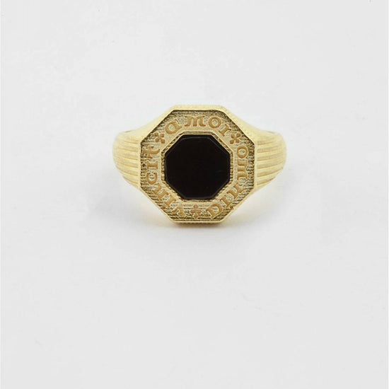 Anello chevalier ottagonale Nove25 Antique unisex in argento oro con agata N25ANE00435-1