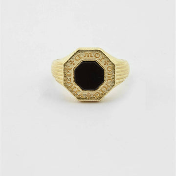 Anello chevalier ottagonale Nove25 Antique unisex in argento oro con agata N25ANE00435-1