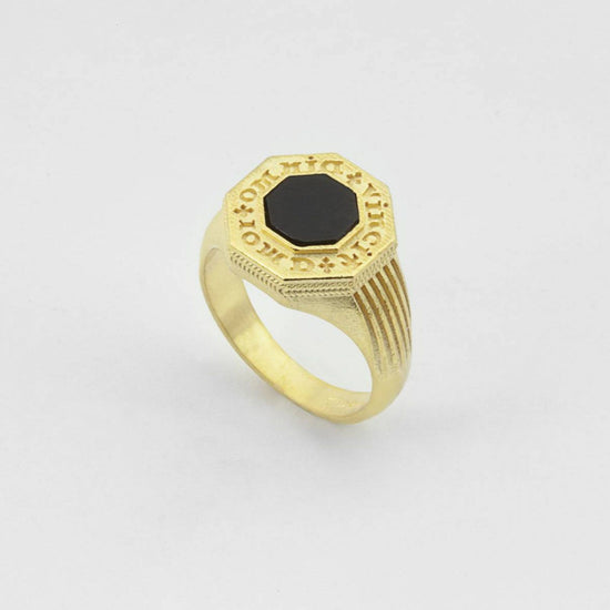 Anello chevalier ottagonale Nove25 Antique unisex in argento oro con agata N25ANE00435-2