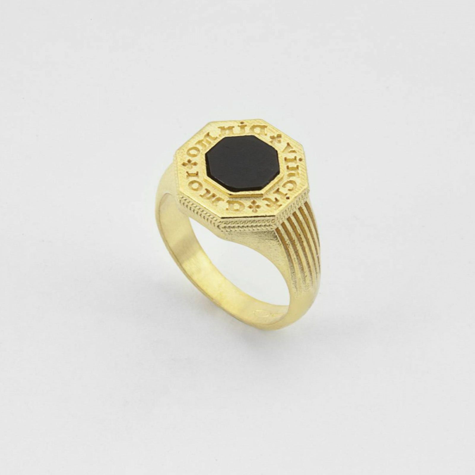 Anello chevalier ottagonale Nove25 Antique unisex in argento oro con agata N25ANE00435-2
