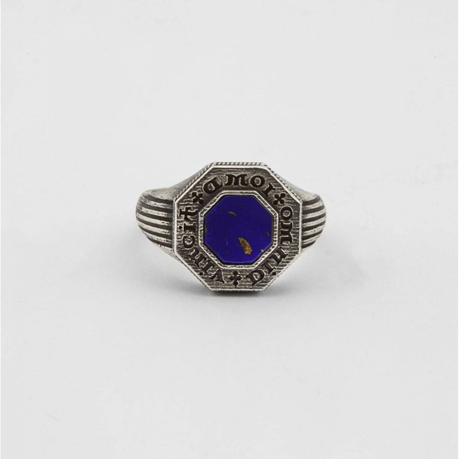 Anello chevalier ottagonale Nove25 Antique unisex in argento con lapis N25ANE00436-1