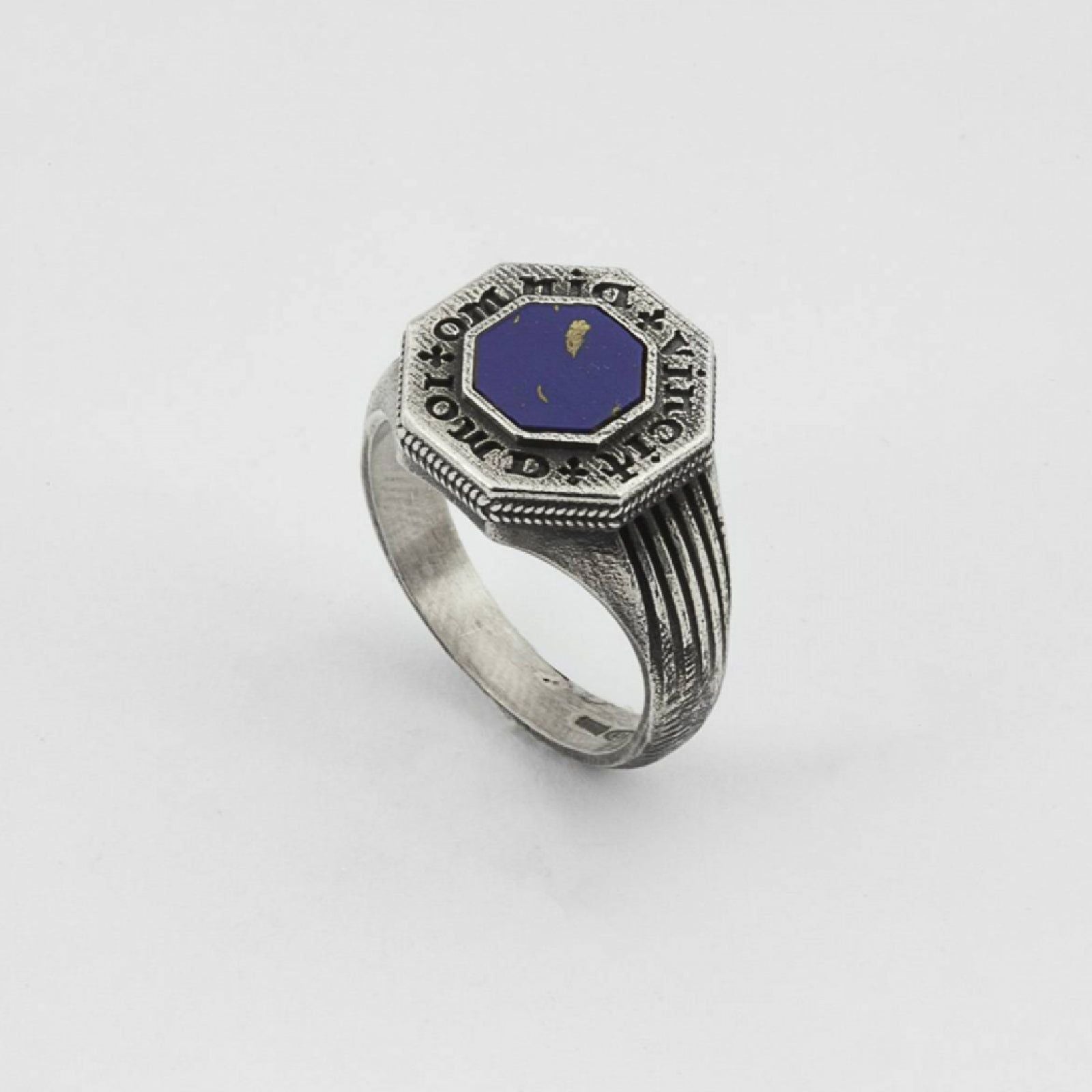 Anello chevalier ottagonale Nove25 Antique unisex in argento con lapis N25ANE00436-2