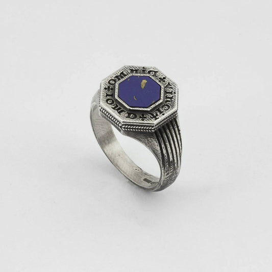 Anello chevalier ottagonale Nove25 Antique unisex in argento con lapis N25ANE00436-2